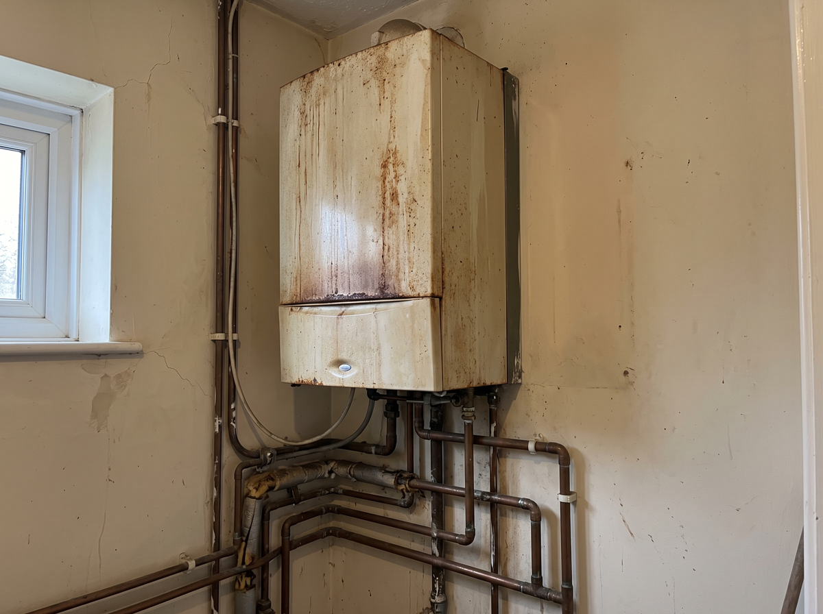 Old boiler before replacement